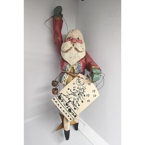 Vintage HOUSE OF HATTEN Hanging Wood Santa Ornament 1988 Stars Moon With Tags
